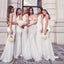 Mermaid V-neck Long Cheap White Bridesmaid Dresses with Split, TYP1362