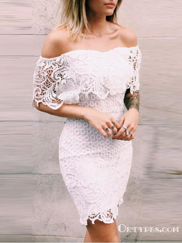 Sexy Off-shoulder Short White Cocktail Homecoming Dresses With Ruffles, TYP2024