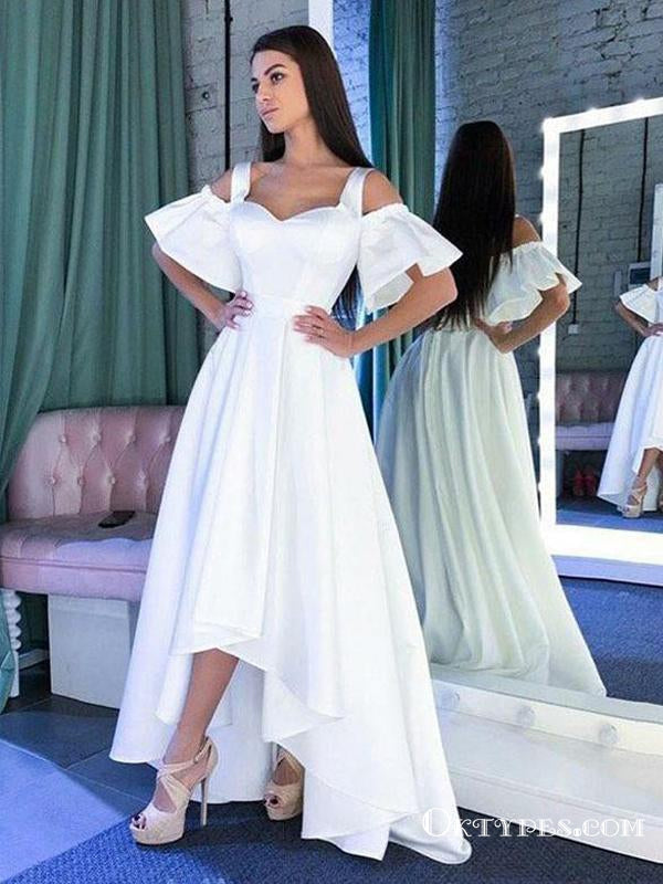 Unique Off The Shoulder White High Low Prom Dresses, TYP1770