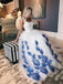 Popular On Sale Formal A Line Elegant Blue Applique Long Prom Dresses, TYP1392