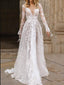 Beautiful Lace V-neck long sleeves Backless Elegant Wedding Dresses, WDS0112