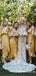 Newest Elegant Yellow V-neck Long Ankl-length Bridesmaid Dresses With Ruffles, TYP2044