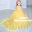 Ball Gown V-Neck Sweep Train Yellow Tulle Flower Girl Dress with Flowers, TYP0966