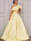 A-Line One Shoulder Sleeveless Yellow Long Prom Dresses With Ruffles, TYP1653