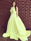 Elegant Yellow Halter Long Cheap Satin Prom Dresses, TYP1797