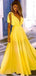 A-Line V-Neck Low Cut Long Cheap Yellow Chiffon Prom Party Dresses Online, TYP1294