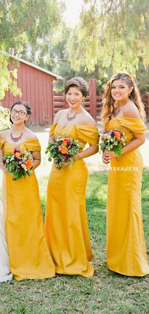 Elegant Yellow Satin Mermaid Long Cheap Charming Bridesmaid Dresses, BDS0022