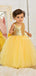 Cute Round Neck Yellow Tulle Sequin Long Cheap Ball Gown Flower Girl Dresses, FGS0009