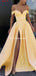 Off Shoulder Yellow Side Slit Cheap Yellow Long Evening Prom Dresses, Party Prom Dresses, PDS0092